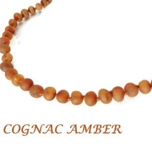 Cognac Baltic Amber Necklace 13", 100% Natural Genuine Amber Safety Knotted New